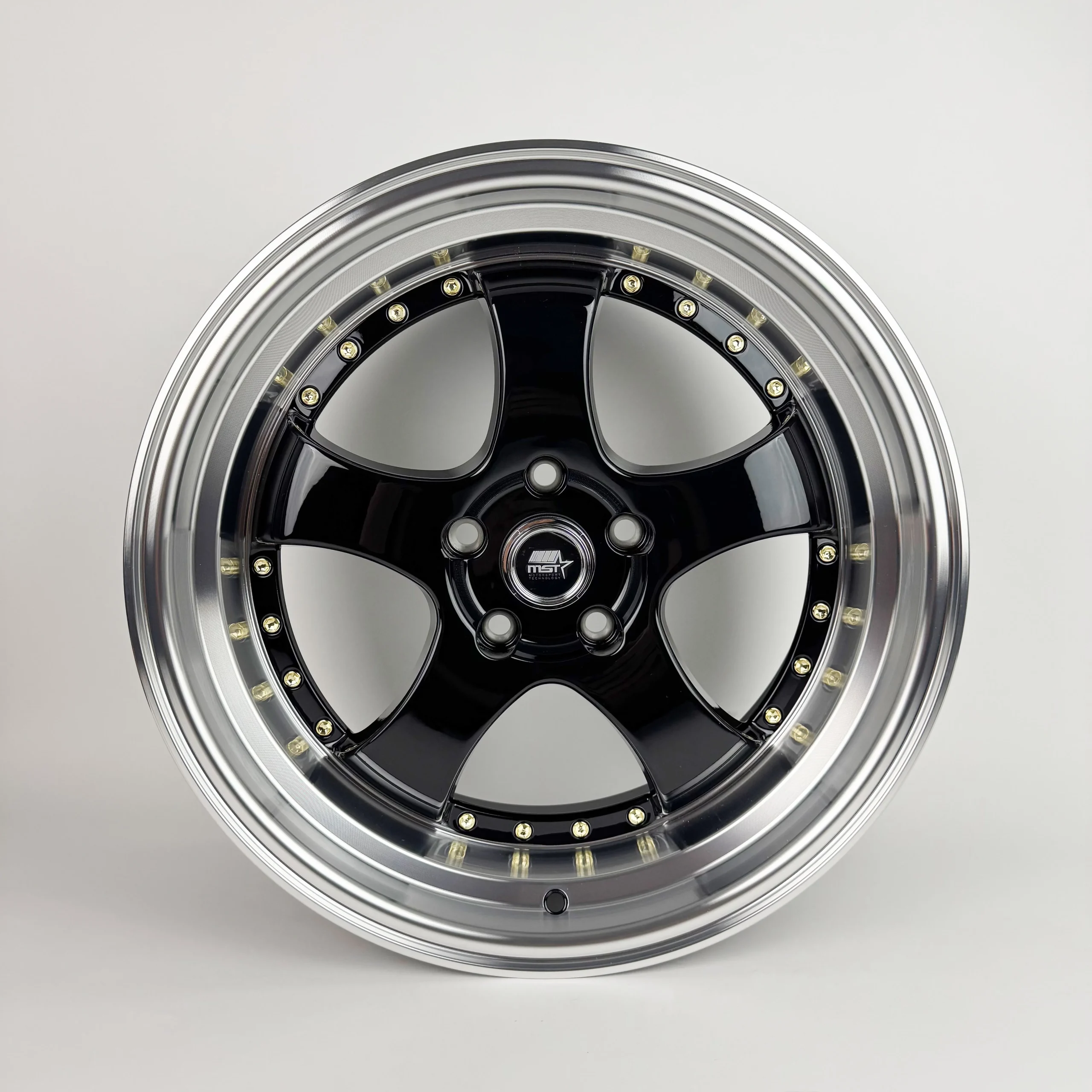MT07 - Black w/Machined Lip Gold Rivets - 18x8.5 5x114.3 Offset +20