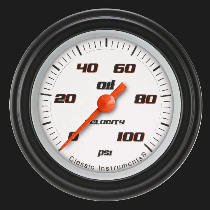 Classic Instruments VS181WBLF - Velocity White 2 1/8" Oil Pressure Gauge