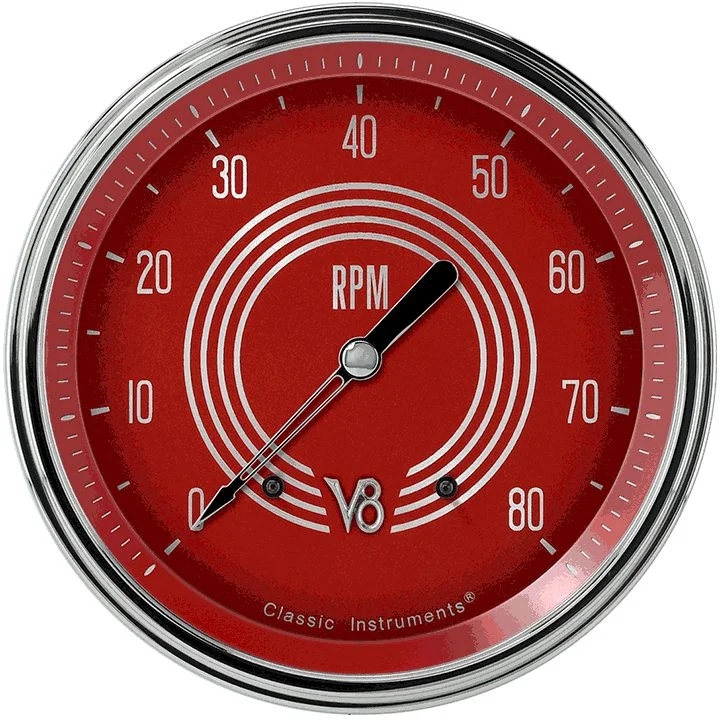Classic Instruments V8RS71SLF - V8 RED STEELIE 5IN TACH 8000 RPM