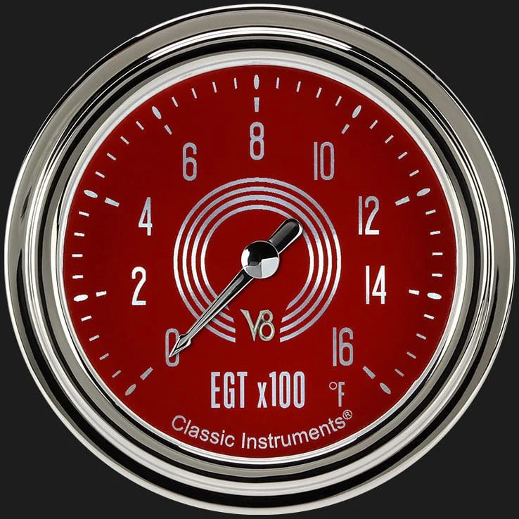 Classic Instruments V8RS398SLC - V8 Red Steelie 2 5/8" Exhaust Gas Temp. Gauge