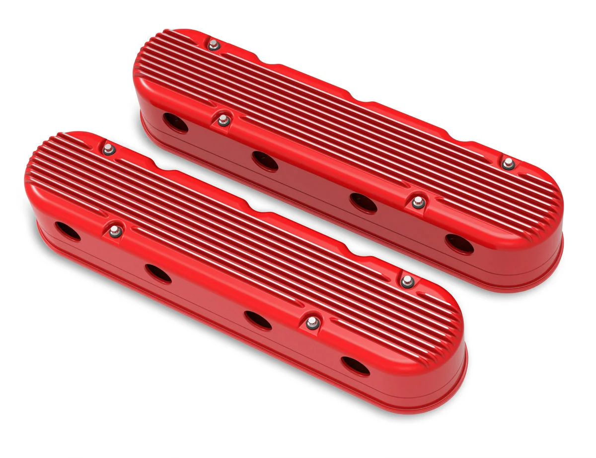 Holley 241-184 - 2-Piece Finned Valve Cover - Gen III/IV LS - Gloss Red Machined