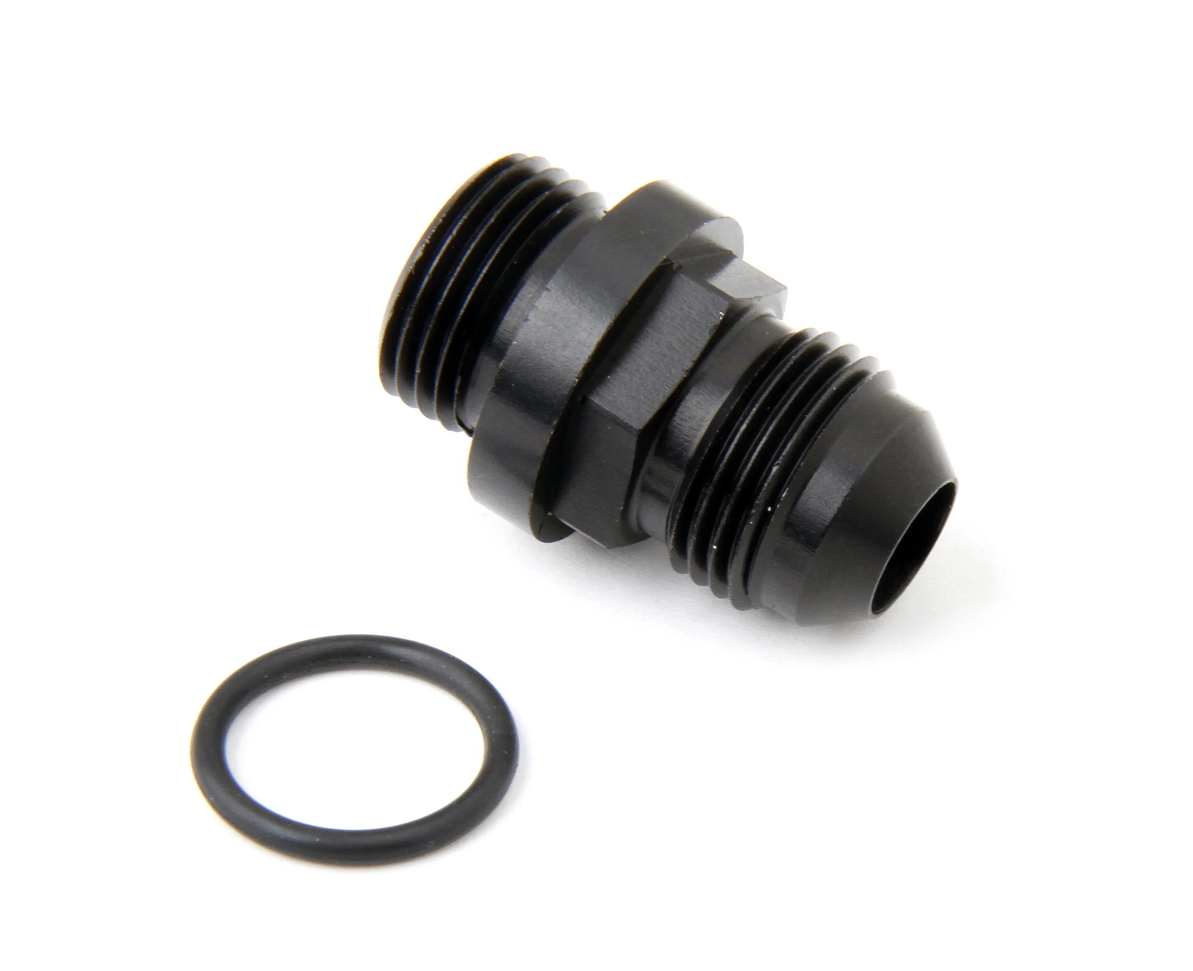 Holley 26-142-1 - Fuel Inlet Fitting; Short -6AN w/-8AN O-Ring Threads For 4150 HP Fuel Bowls; Black;