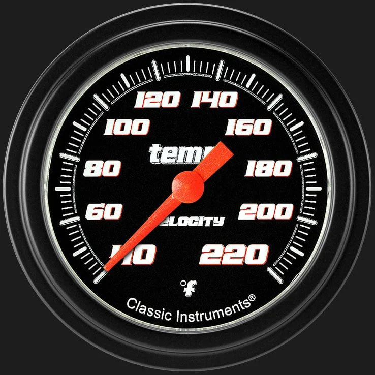 Classic Instruments VS329BBLF - Velocity Black 2 5/8" Stock Eliminator Temp. Gauge