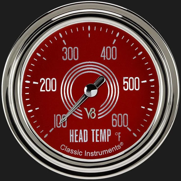 Classic Instruments V8RS397SLC - V8 Red Steelie 2 5/8" Cylinder Head Temp. Gauge