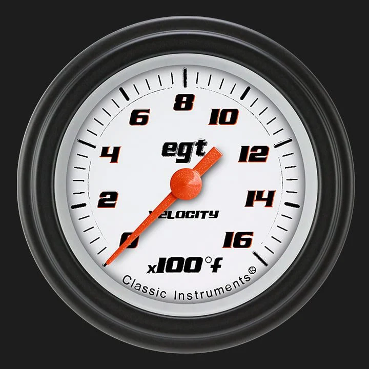 Classic Instruments VS198WBLF - Velocity White 2 1/8" Exhaust Gas Temp. Gauge
