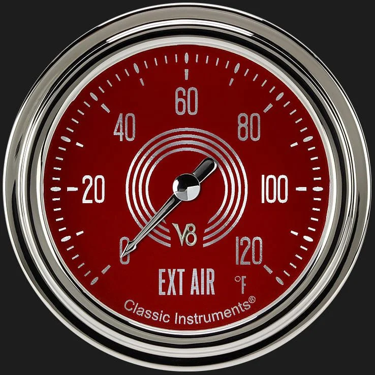 Classic Instruments V8RS399SLC - V8 Red Steelie 2 5/8" Outside Air Temp Gauge