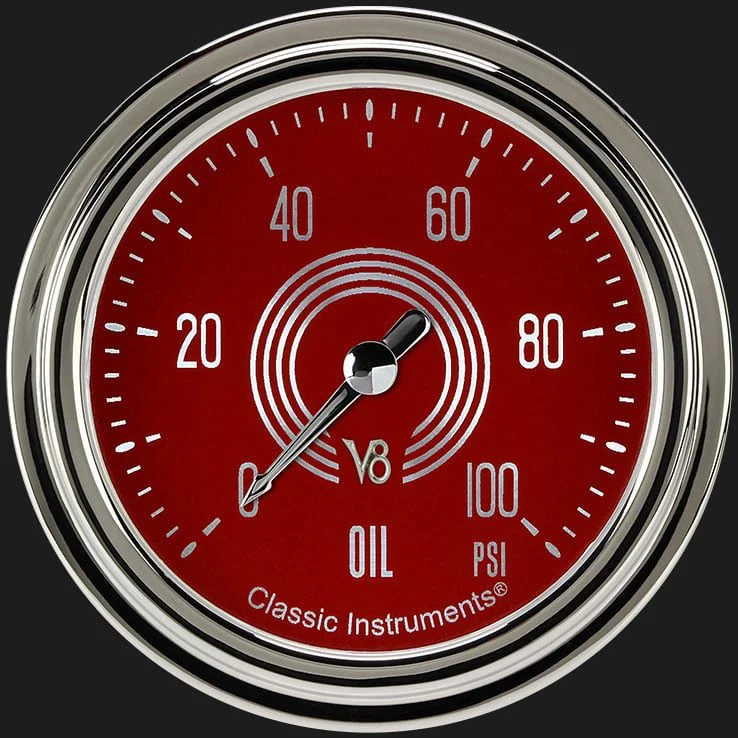 Classic Instruments V8RS381SLC - V8 Red Steelie 2 5/8" Oil Pressure Gauge