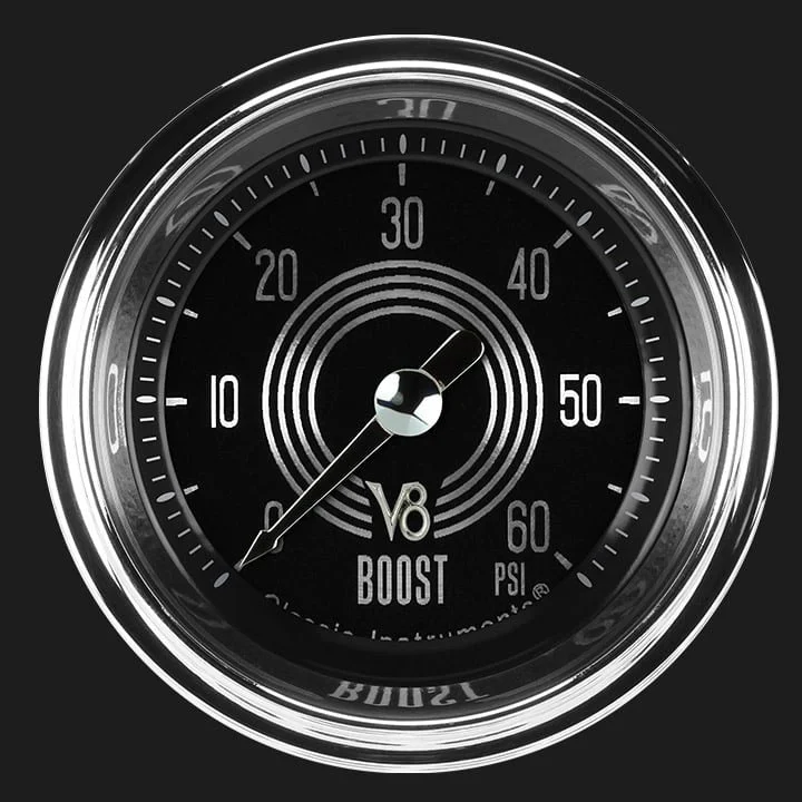 Classic Instruments V8SR143SHC - V8 Speedster 2 1/8" Boost Gauge, 60 psi
