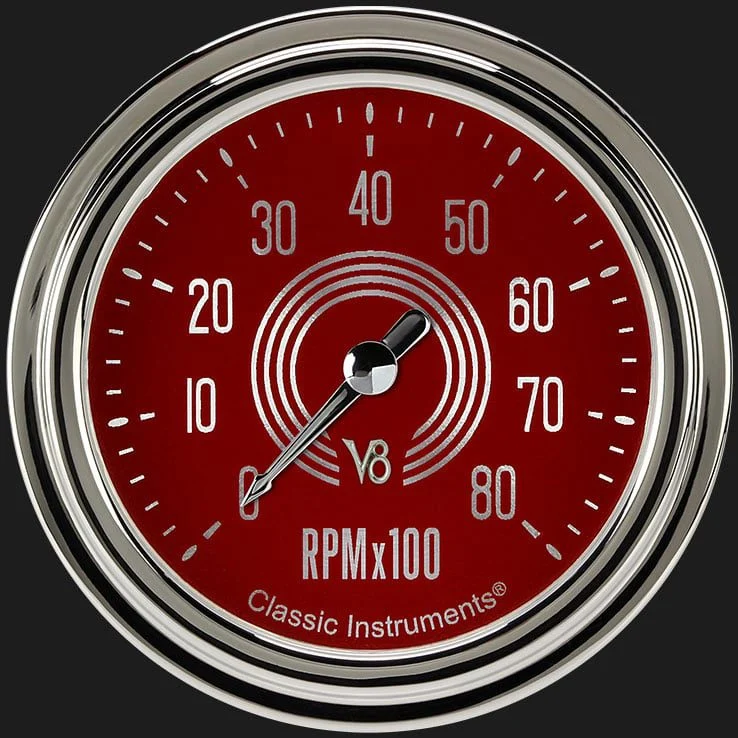 Classic Instruments V8RS383SLC - V8 Red Steelie 2 5/8" Tachometer