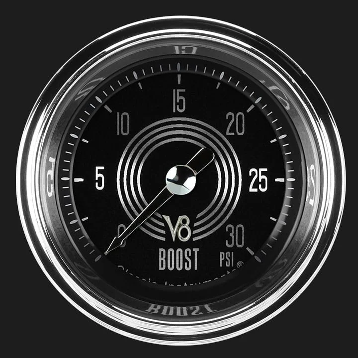Classic Instruments V8SR142SHC - V8 Speedster 2 1/8" Boost Gauge, 30 psi