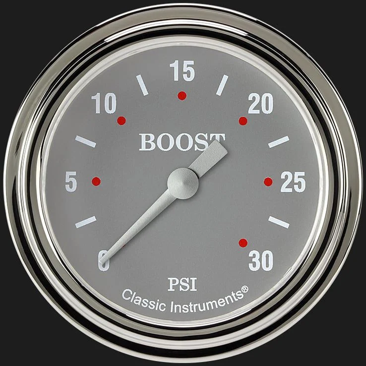 Classic Instruments SG342SLF - Silver Gray 2 5/8" Boost Gauge, 30 psi
