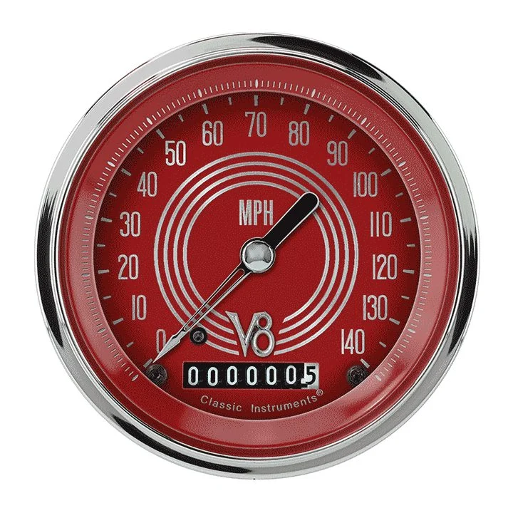 Classic Instruments V8RS55SLF - V8 RED STEELIE 3IN SPEEDO 140mph