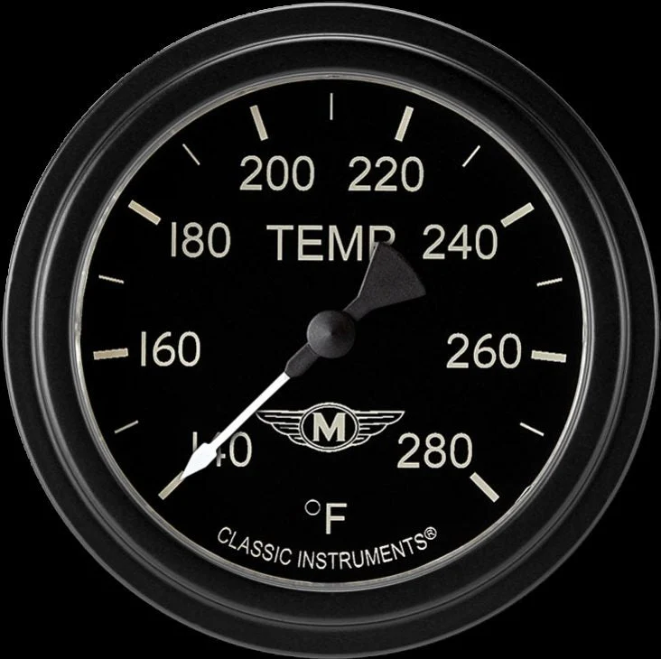 Classic Instruments MA326BLF-12 - Moal Bomber 2 5/8" Full Sweep Water Temperature Gauge
