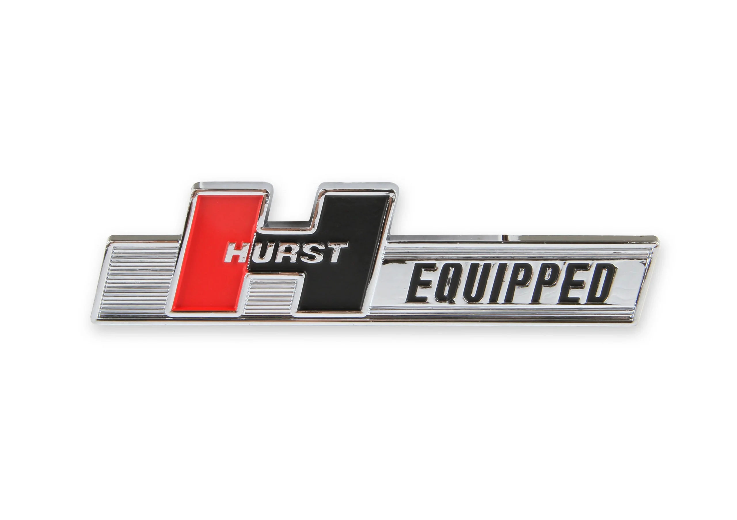 Chrome plated ABS plastic with red and black logo.