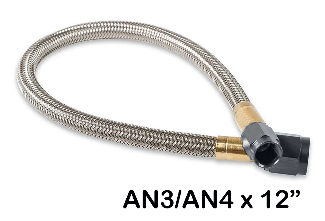 NOS Stainless Steel Braided Hose with Black Fittings -4AN to -3AN, 1-Foot Length