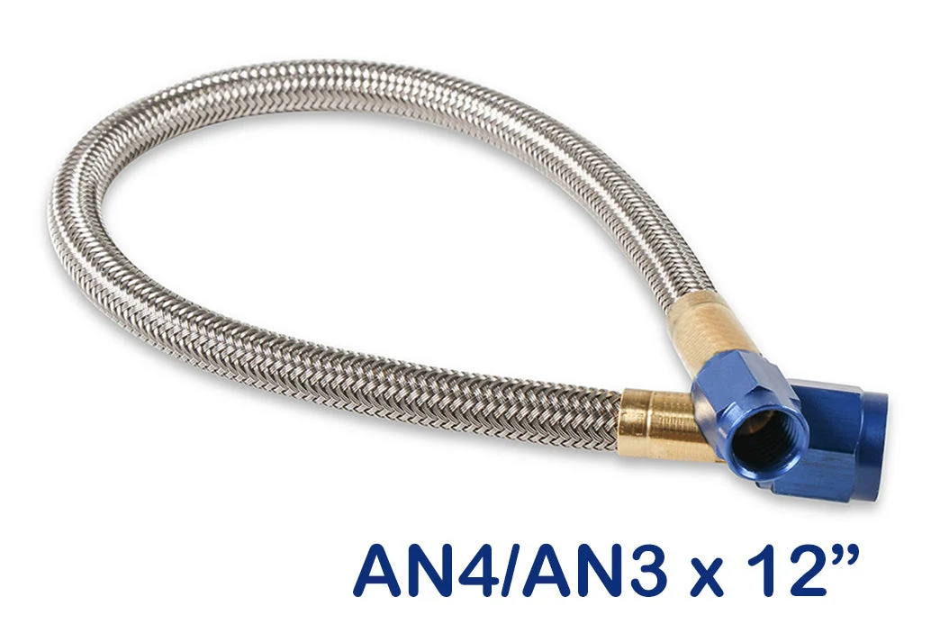 NOS Stainless Steel Braided Hose -4AN to -3AN 1-foot Blue