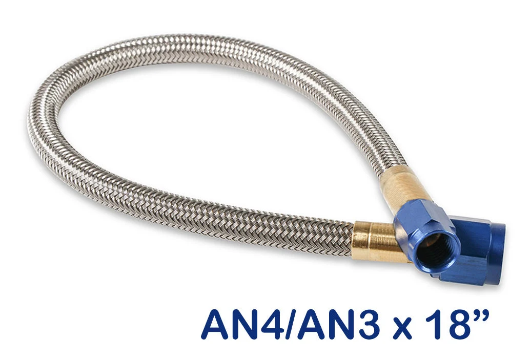 NOS Stainless Steel Braided Hose -4AN to -3AN 18" Blue