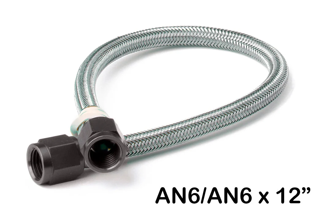 NOS Stainless Steel Braided Hose with Black Fittings -6AN, 1-Foot Length