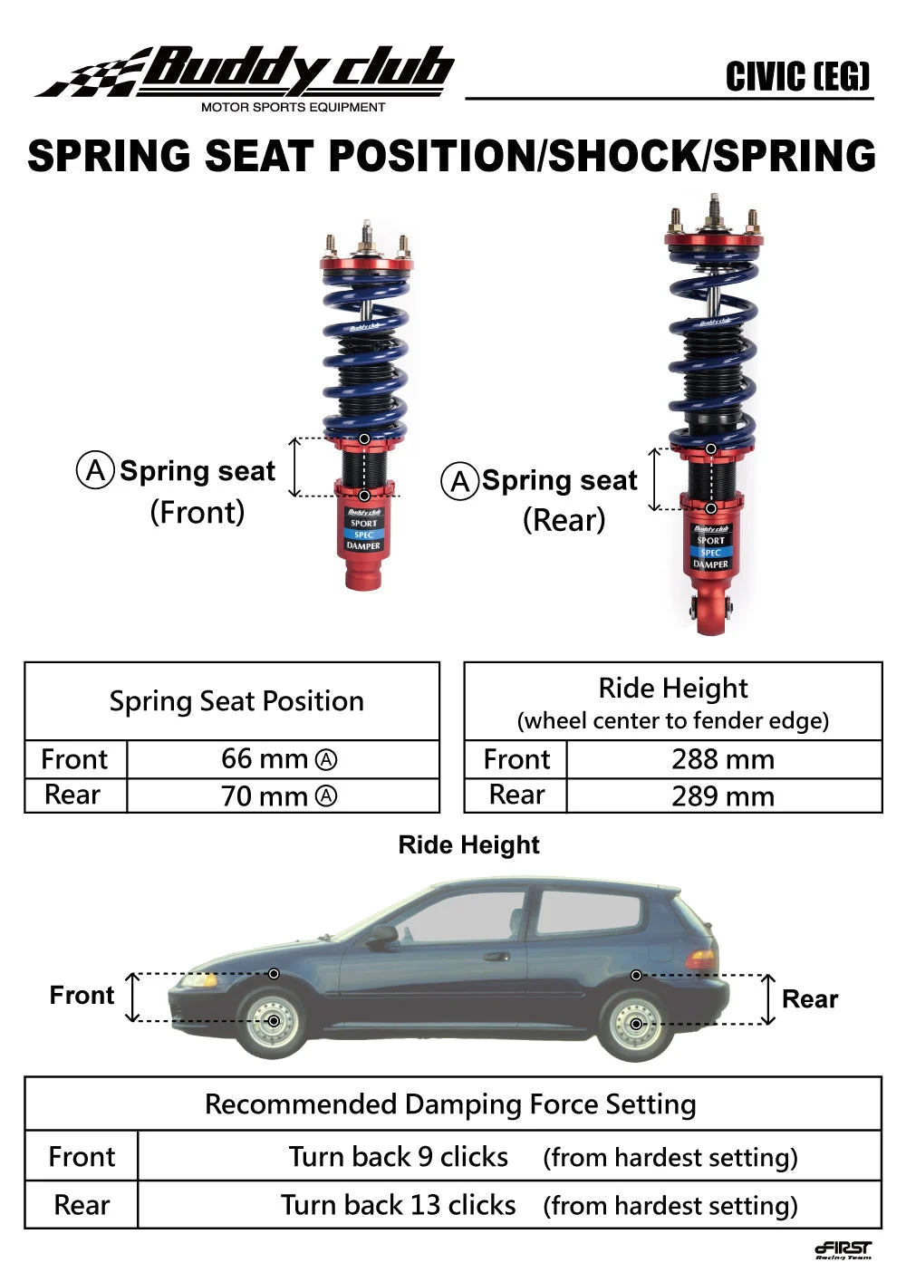 Buddy Club - Sport Spec Damper Coilovers Kit Acura Integra Type R 97-01 DC2-R (BC02-SSHDC2R)