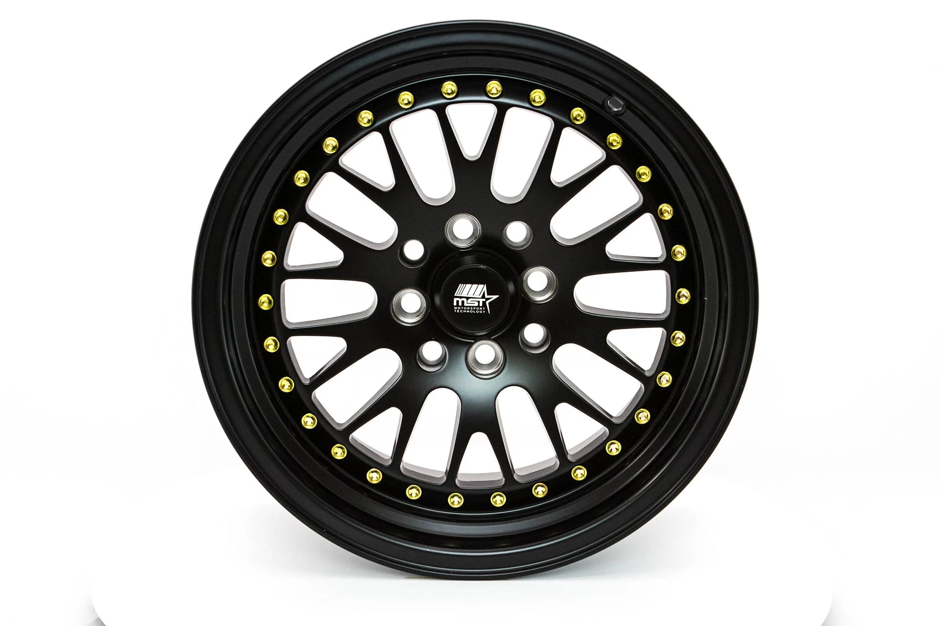 MT10 - Matte Black w/Gold Rivets - 15x8.0 4x100/4x114.3 Offset +25