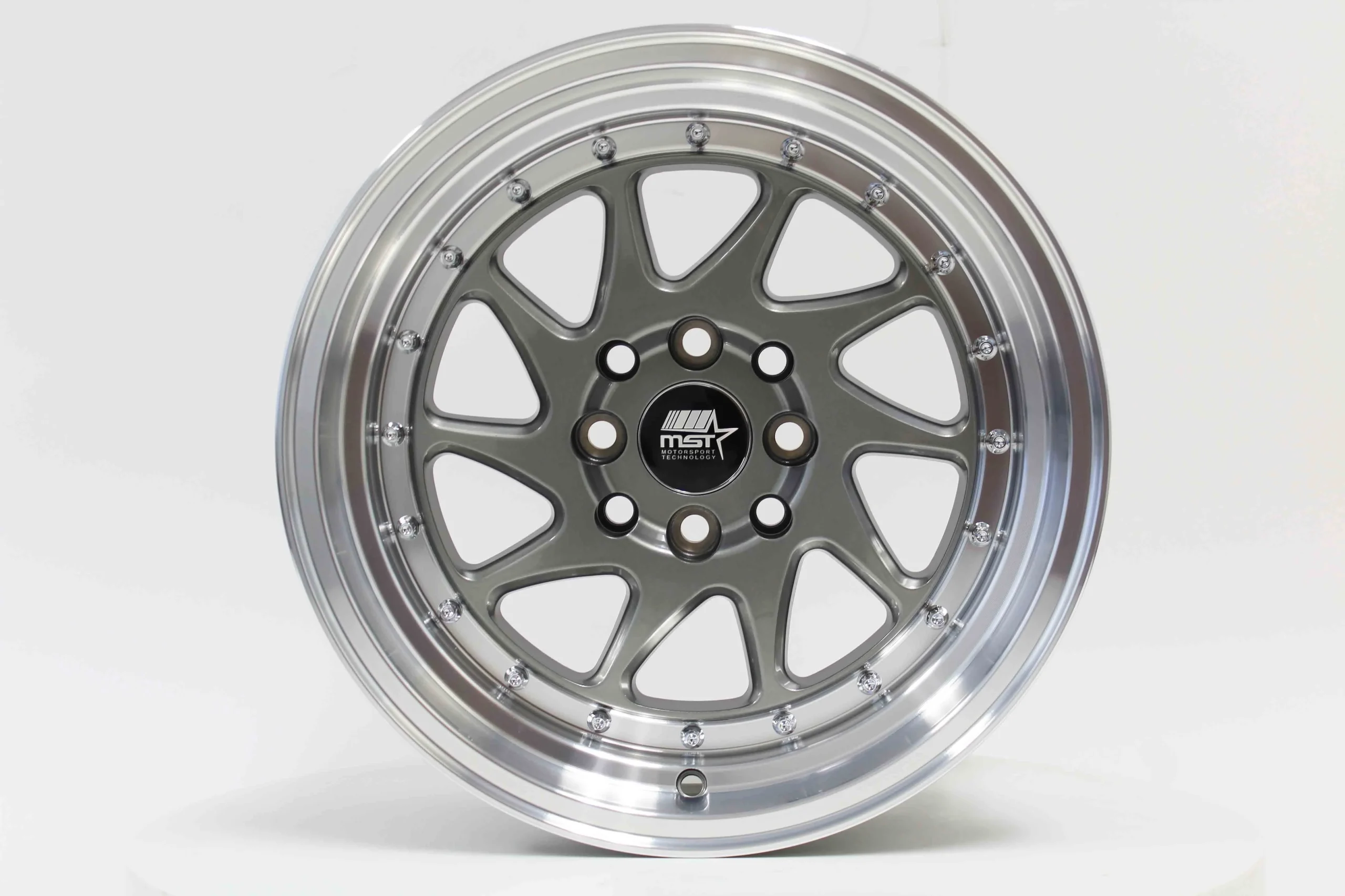 MT28 - Gunmetal w/Machined Lip - 15x8.0 4x100/4x114.3 Offset +20