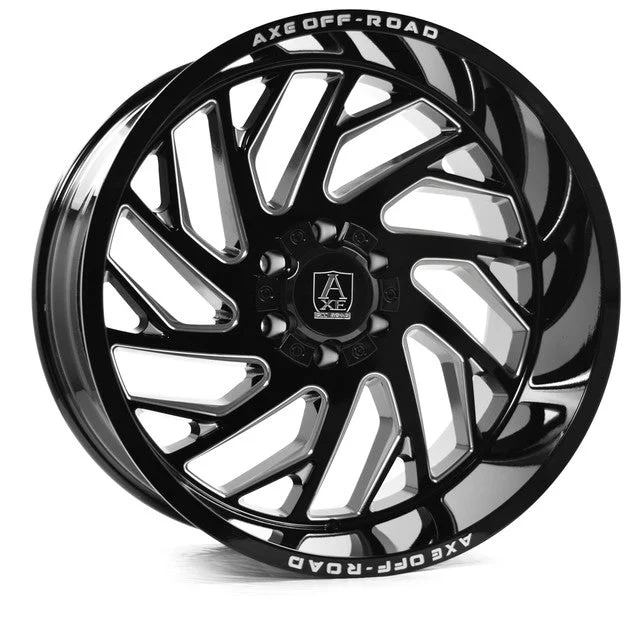AXE ZEUS 20x12 ET -44 6x135 - 6x139.7  Gloss Black Milled Letters Set of 4 ORL
