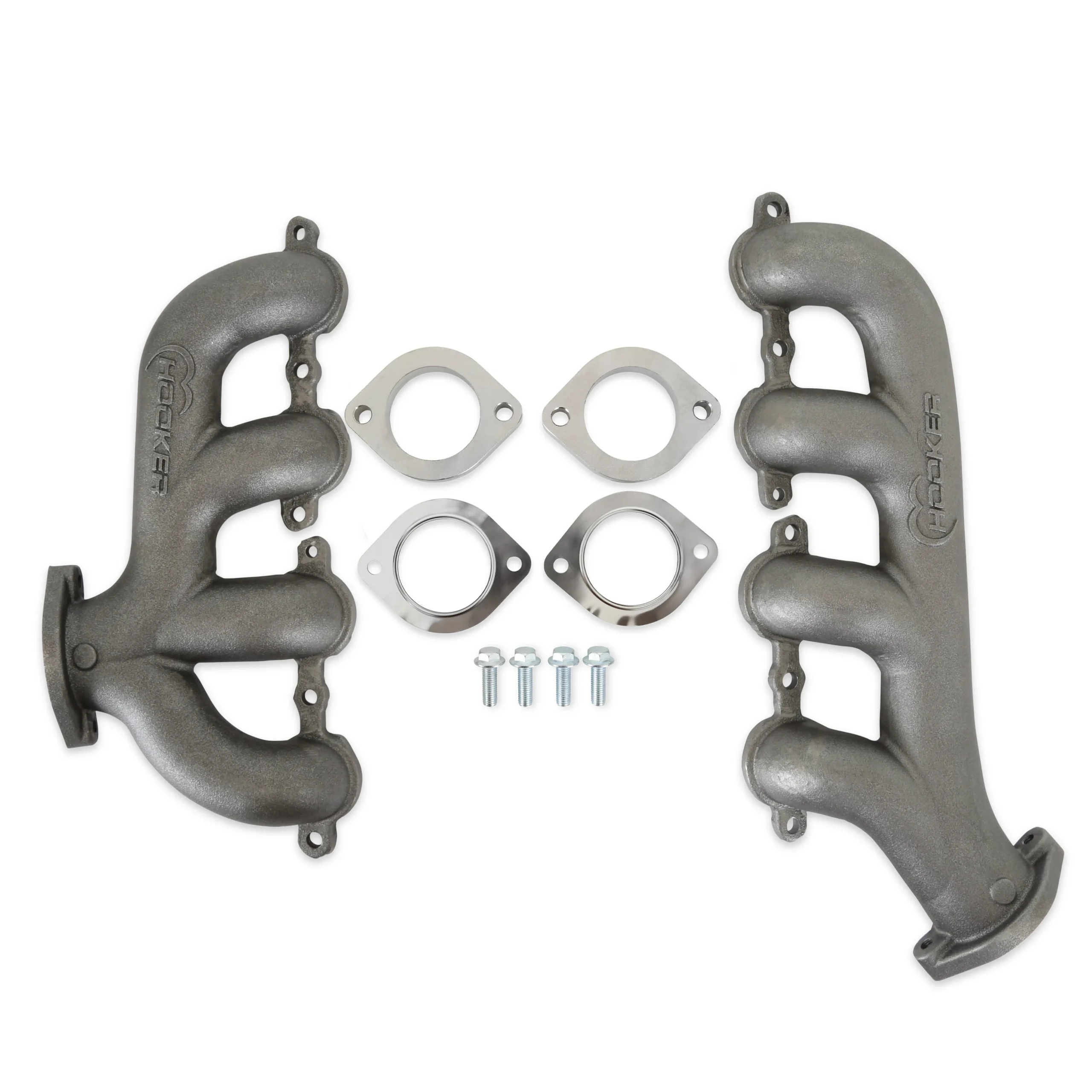 Hooker BlackHeart LS Swap Exhaust Manifolds - Rear Dump SBC Exit - Natural Cast