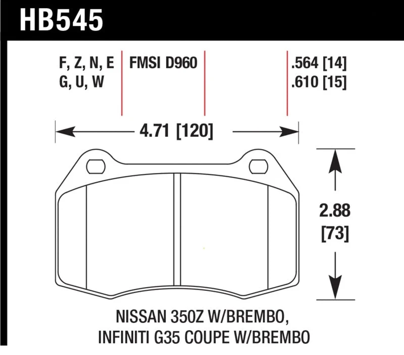 Hawk 04-09 Infiniti G35 3.5L Base Brembo Brakes OE Incl. Pin Clips Shims Front ER-1 Brake Pads