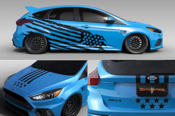 OG Innovations Battle Born Stars and Stripes Graphics Package Sedan Satin Black