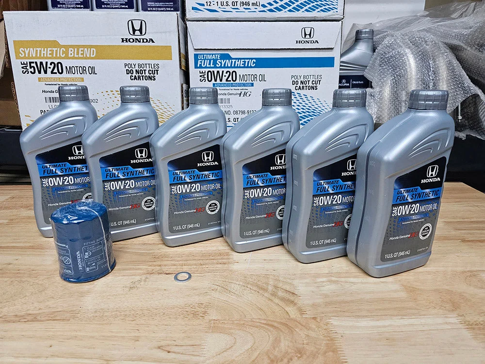 OEM Honda Ultimate 0W-20 Full Synthetic Oil Change Kit – 6 Qt for Civic Type R FK8, Pilot, Ridgeline, Odyssey, Passport, MDX