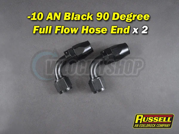 Russell 10AN Full Flow 90 Degree Hose End Fittings Black (Pair)