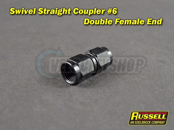 Russell Swivel Straight Coupler Fitting -6AN (Double Female End) Black | 640003