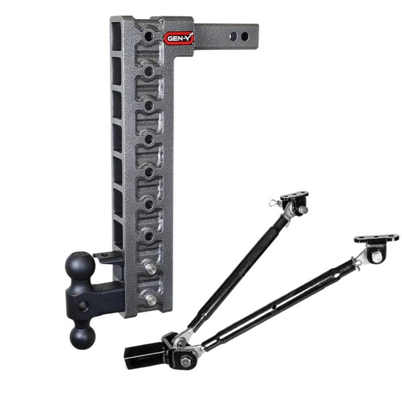 Gen-Y Mega Duty 2in Shank 20in Drop 10K Hitch w/Dual-Ball/Pintle Lock/Stabilizer Kit