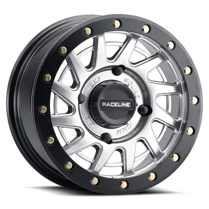 Raceline A12SB Squad 15x7in/4x137 BP/38mm Offset/110.18mm Bore - Silver & Black Ring Beadlock Wheel