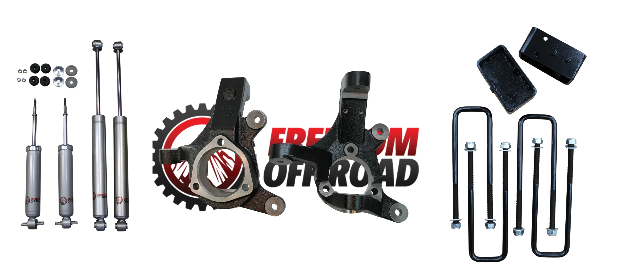 3" Lift Spindles / 2" Rear Lift Blocks w/ U Bolts + Shocks #FO-G701F30+FO-U30120+FO-G403+FO-G301-RWD
