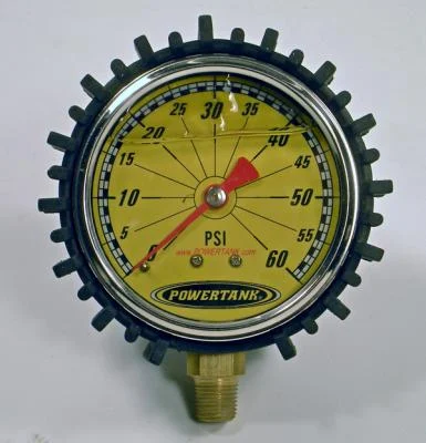 Tire Inflator Gauge Liquid Filled 2.5 Inch 0-60 PSI 1/8 Inch Lower Stem Includes Rubber Cover Power Tank - GAU-0060L