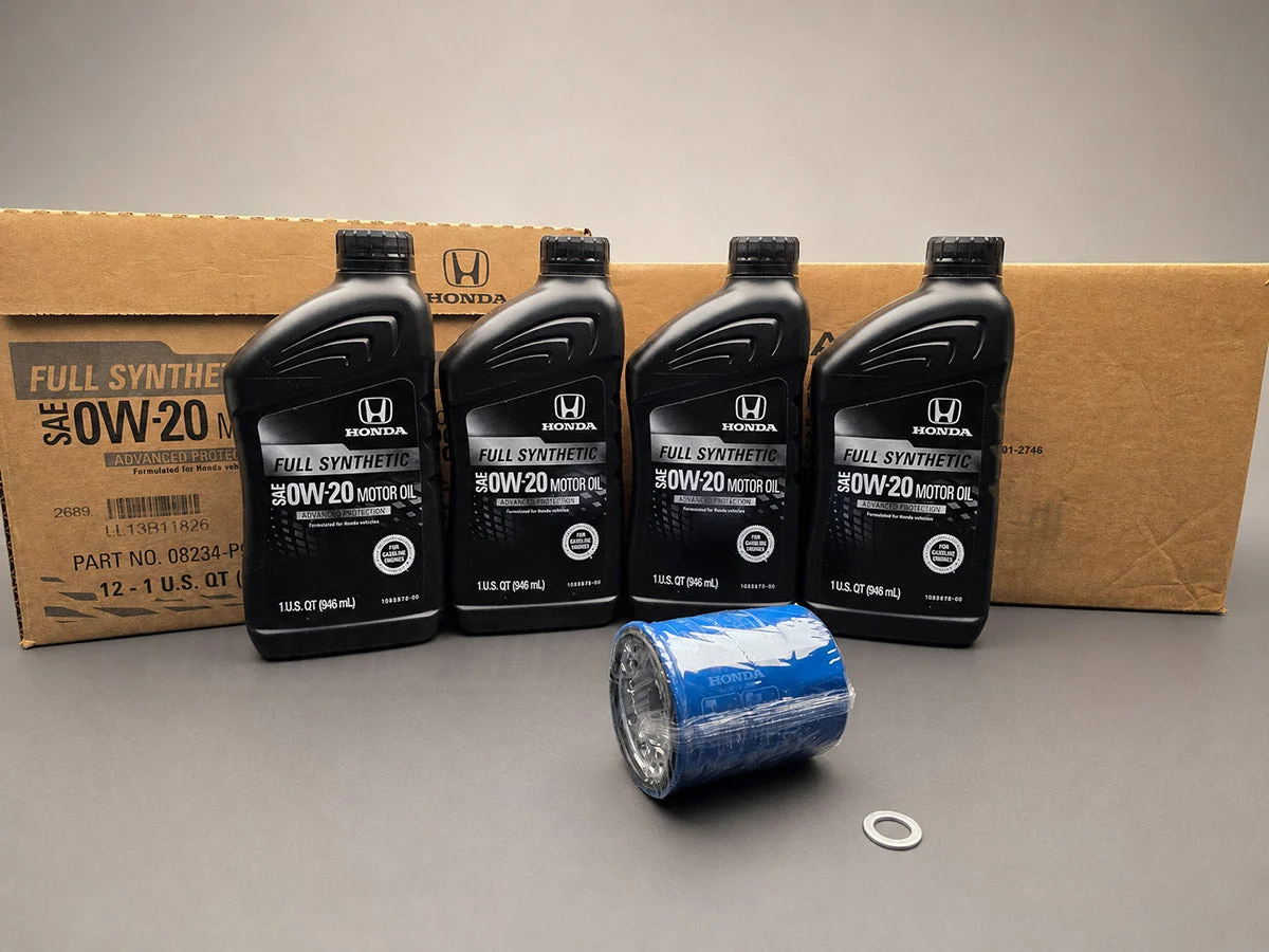 OEM Honda 0W-20 GF-7 Full Synthetic Oil Change Kit – 4 Quarts, Filter & Washer