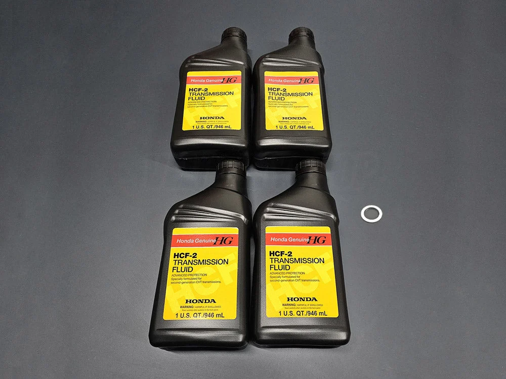 OEM Honda HCF-2 CVT Transmission Fluid – 4 Quart Service Kit w/ Drain Bolt Washer (08200-HCF2)