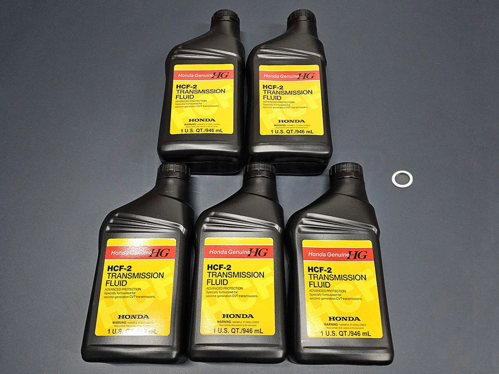 OEM Honda HCF-2 CVT Automatic Transmission Fluid – 5 Quarts with 18mm Drain Bolt Washer 08200-HCF2