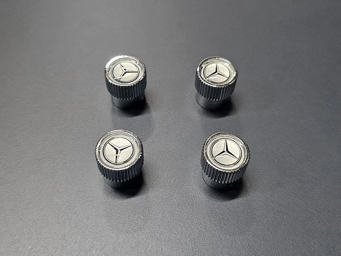 Mercedes-Benz Chrome Tire Valve Stem Caps – Black Star Logo on Silver Face (Set of 4)